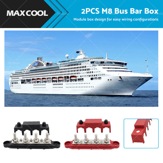 2PCS M8 4 Post 250A DC 48V Studs Bus Bar Power Distribution Box Terminal Block-0
