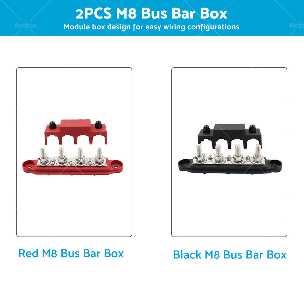 2PCS M8 4 Post 250A DC 48V Studs Bus Bar Power Distribution Box Terminal Block-3