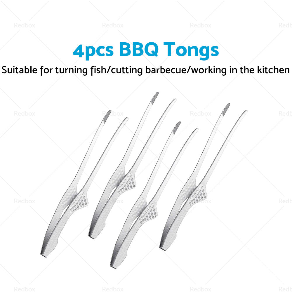 4PCS Korean and Japanese BBQ Tongs Self-Standing Grill Tongs Non-Slip Cooking-2