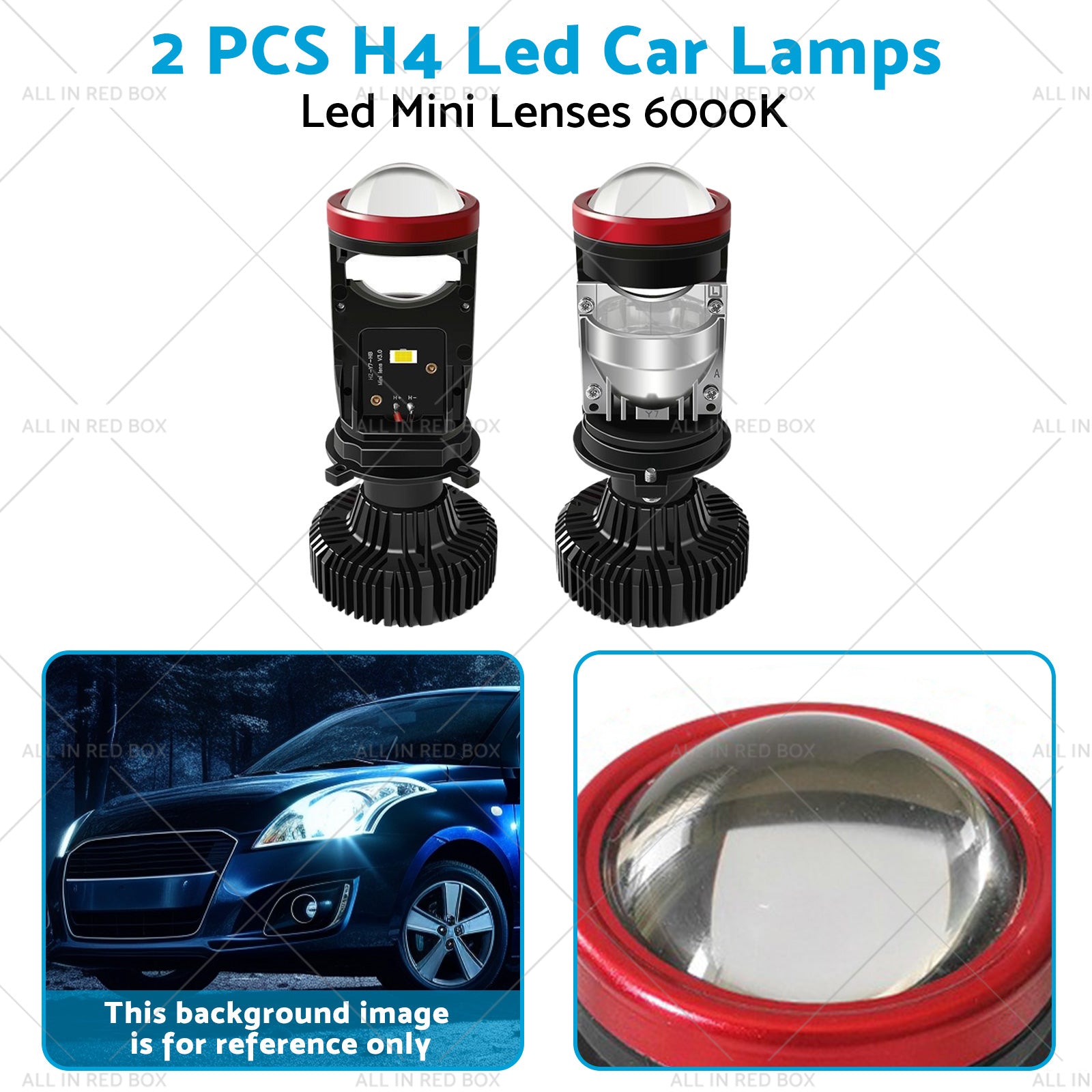 2x Led Car Lamps H4 Y7D Bi Led Mini Lenses 6000K-3