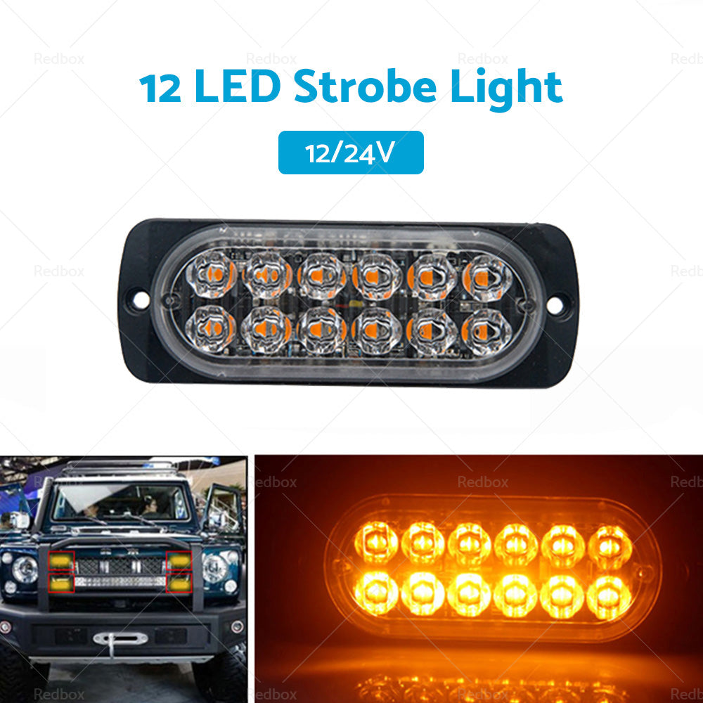 12 LED Strobe Lights Emergency Warning Beacon White Amber 12 24V-0