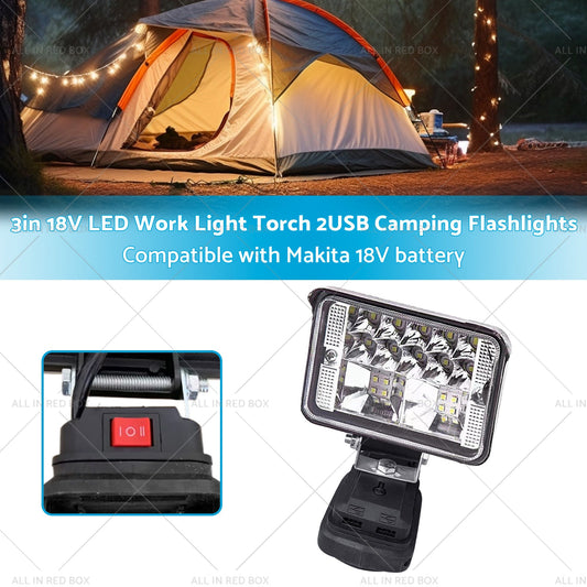 3in 18V LED Work Light Torch Camping Flashlights 2USB Suitablefor Makita Battery-1