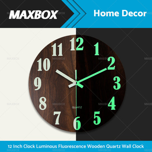 12'' Luminous Wall Clock Glow In The Dark Silent Quartz Indoor Home Modern Clock-0