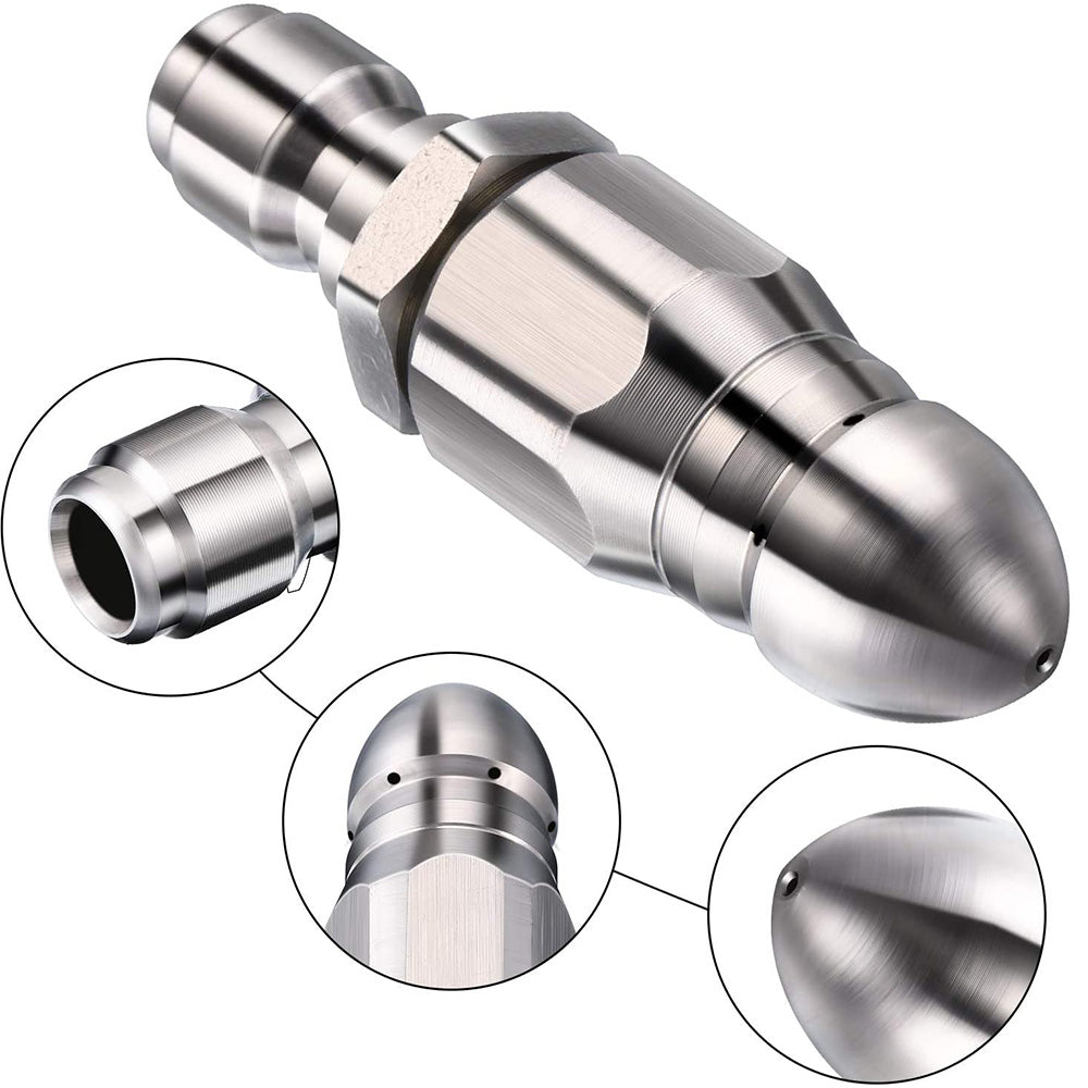 Stainless Steel Sewer Jetter Nozzle For Pressure Washer w or 1 or 4''Connect for Drain-3