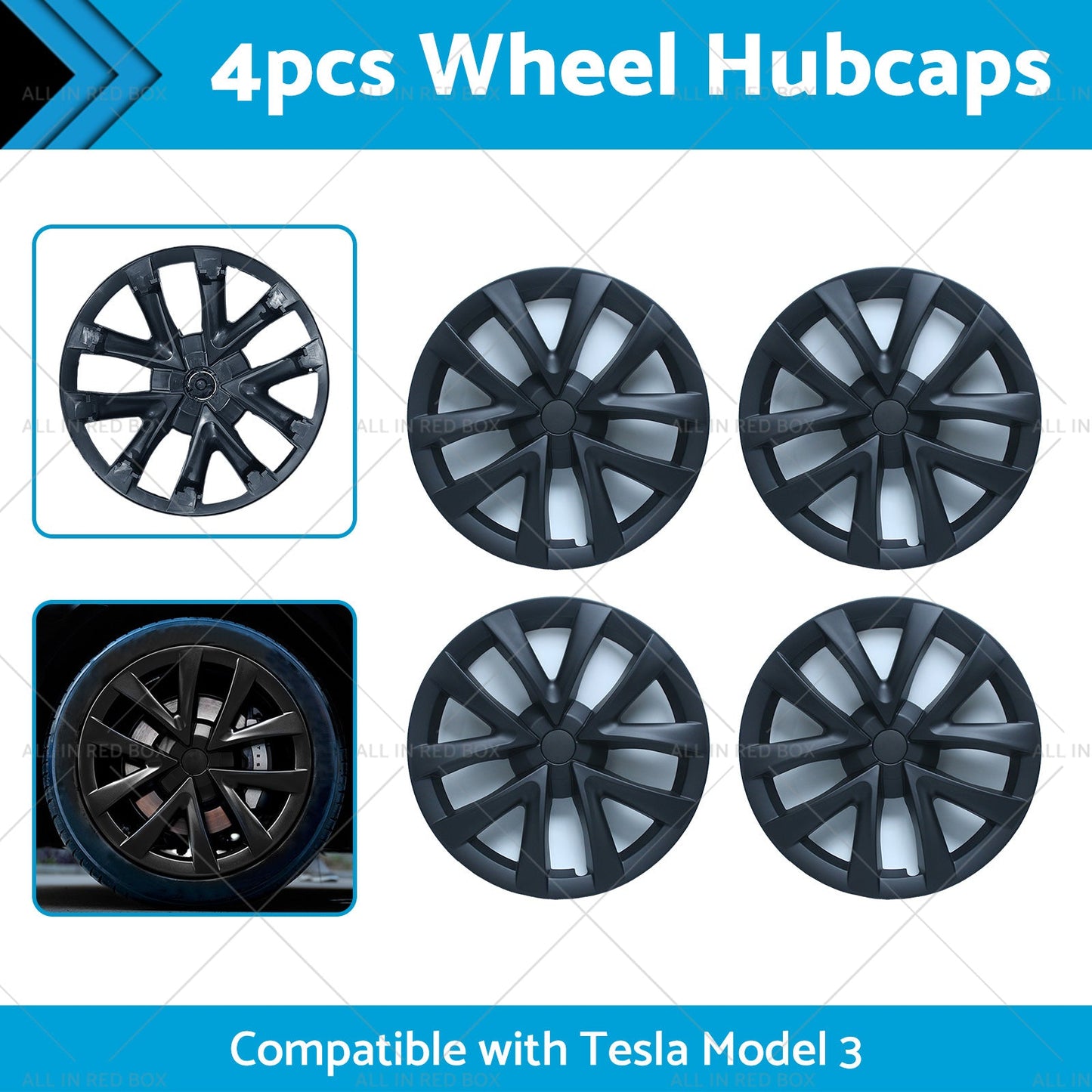 4PCS Matt Black Wheel Cover Hub Caps Rim Hubcap Suitable for Tesla Model 3-1