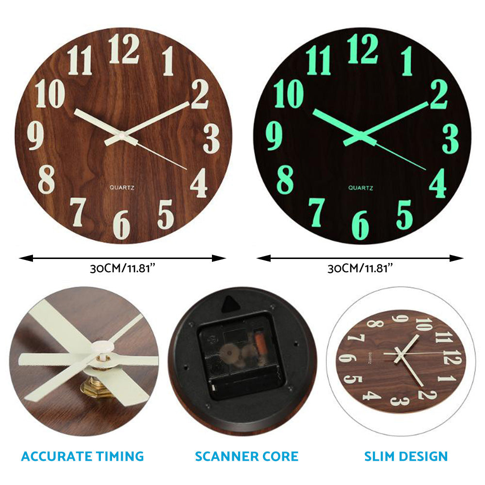 12'' Luminous Wall Clock Glow In The Dark Silent Quartz Indoor Home Modern Clock-1