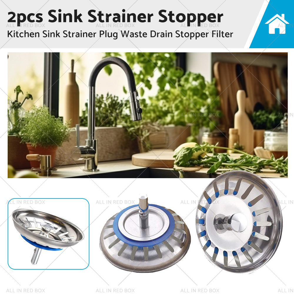 2PCS Kitchen Sink Strainer Plug Waste Drain Stopper Filter Stainless Steel-0