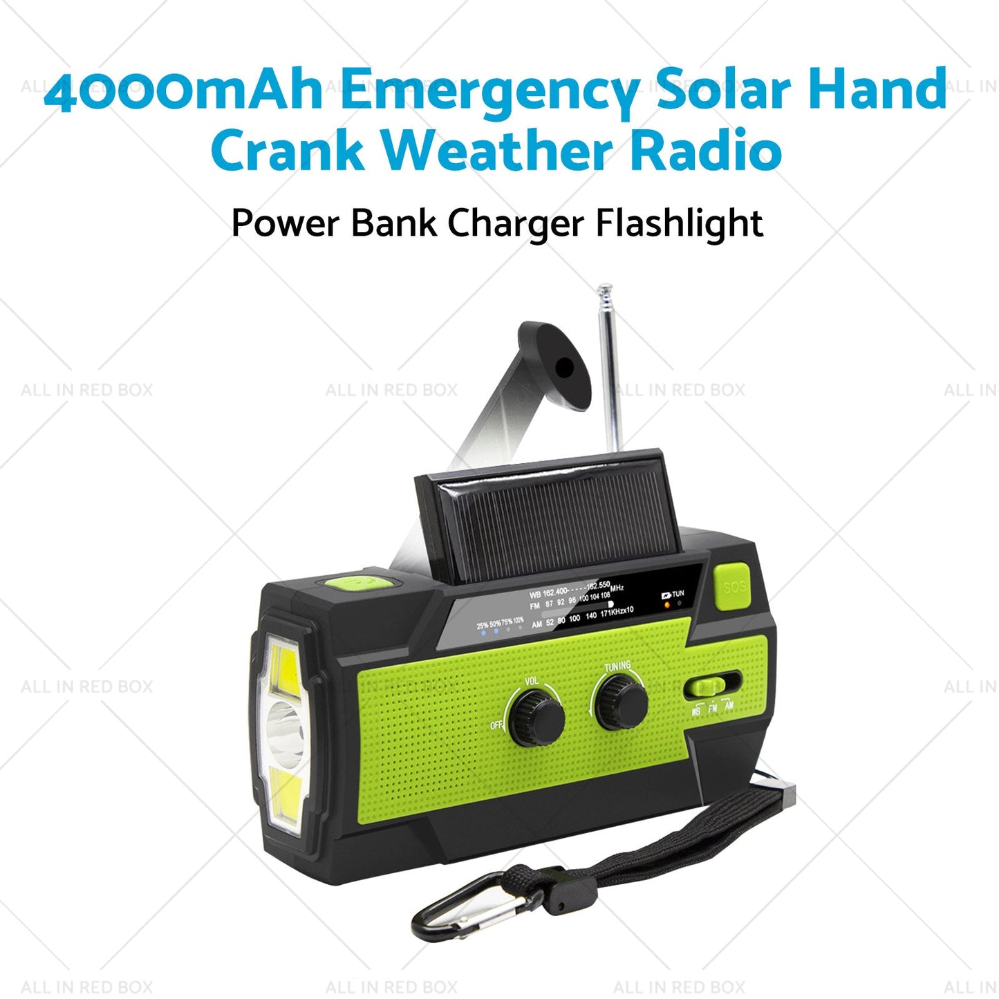 4000mAh Emergency Solar Hand Crank Weather Radio Power Bank Charger Flashlight-3