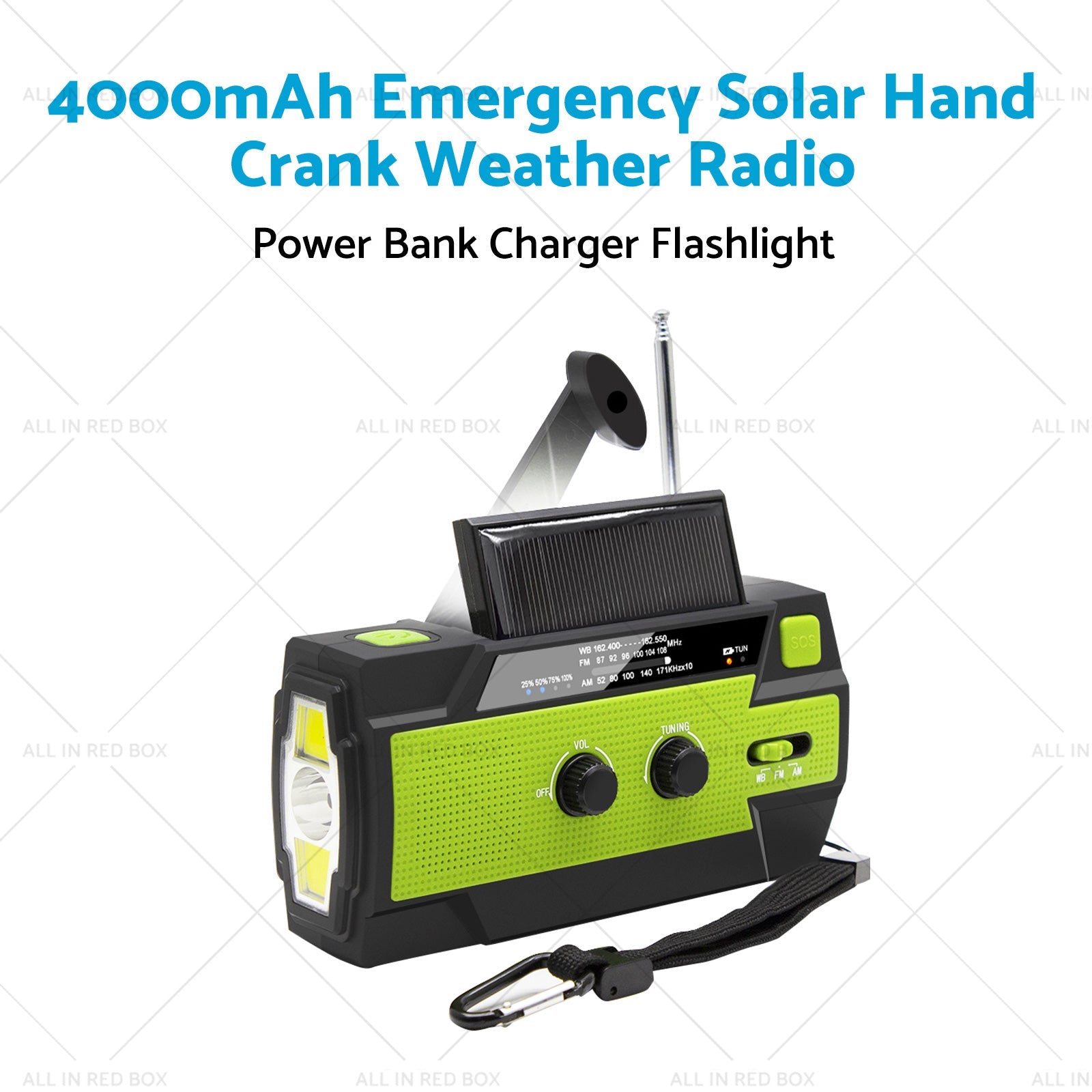 4000mAh Emergency Solar Hand Crank Weather Radio Power Bank Charger Flashlight-3