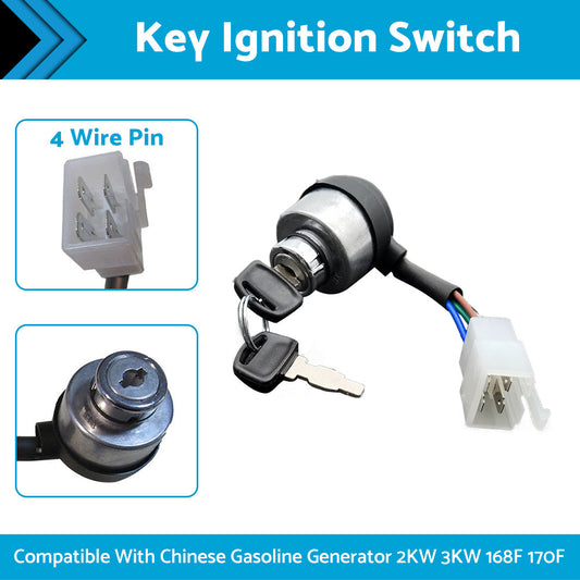 4 Wire Pin Key Ignition Switch For Chinese Gasoline Generator 2KW 3KW 168F 170F-0