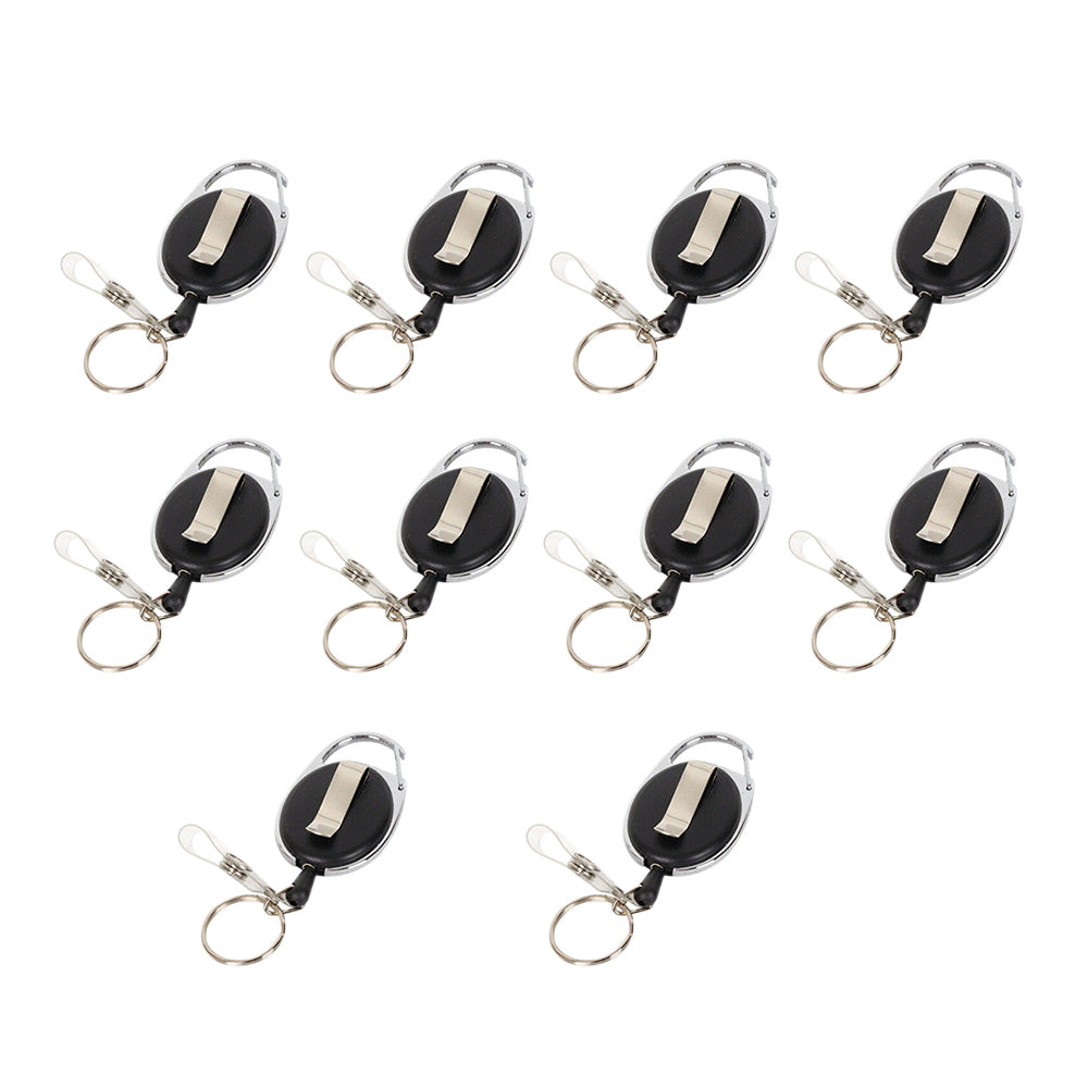 10X Key Rings Retractable Chain ID Pull Holder Reel Belt Clip Extend Recoil Oval-0