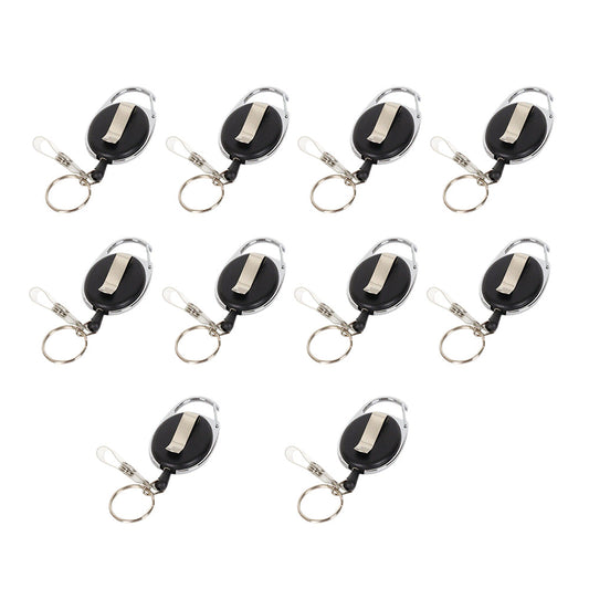 10X Key Rings Retractable Chain ID Pull Holder Reel Belt Clip Extend Recoil Oval-0