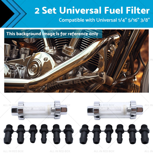 2x Reusable Washable Fuel Filter Chrome Glass Inline Suitablefor 1 4inch 5 16inch 3 8inch-0