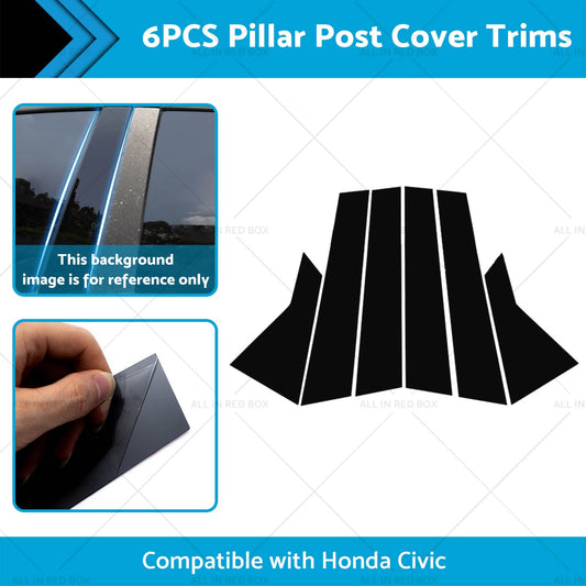 6x Black Pillar Post Cover Trims Suitable for 2022 Honda Civic-1