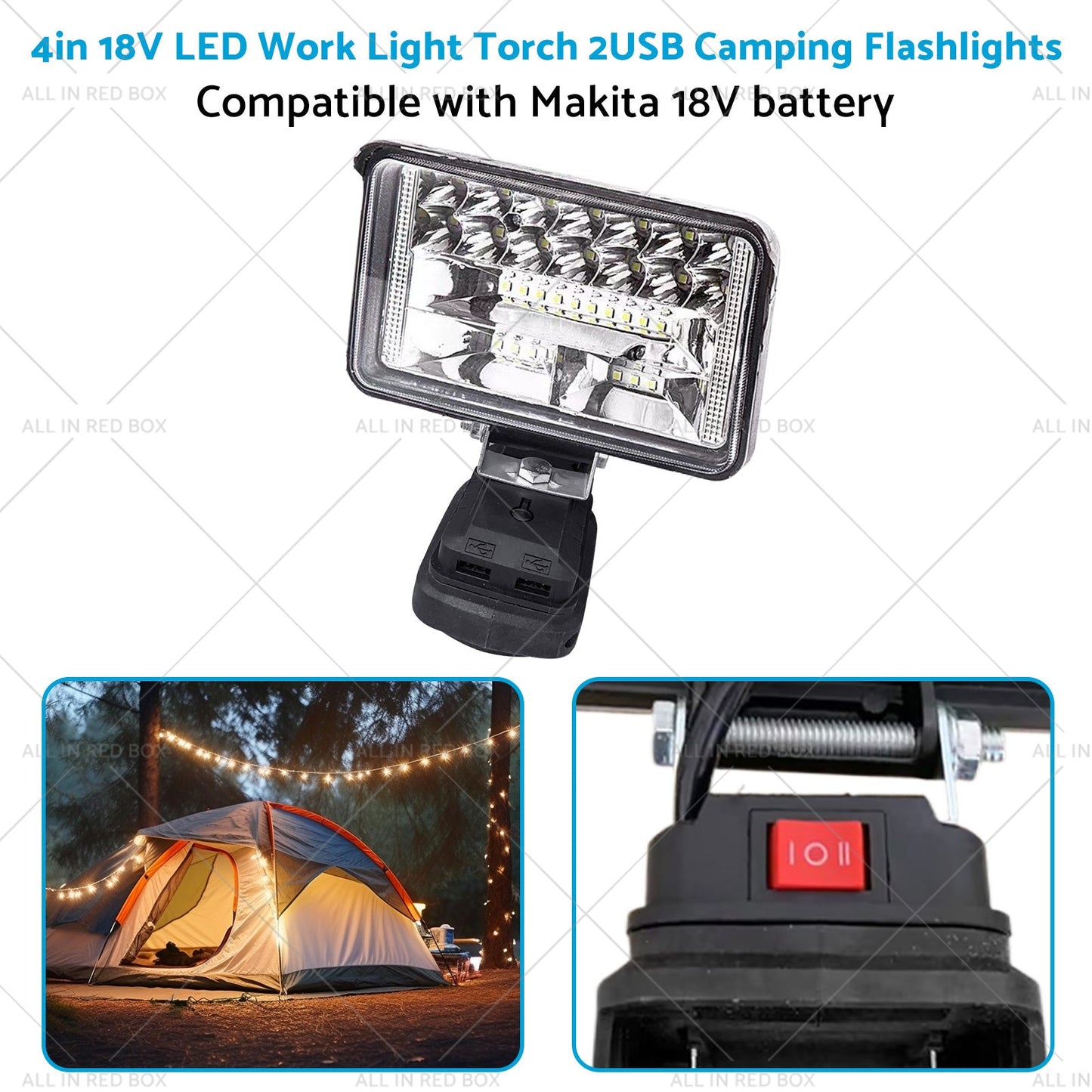 18V 4in LED Work Light Torch Camping Flashlights 2USB Suitablefor Makita Battery-2