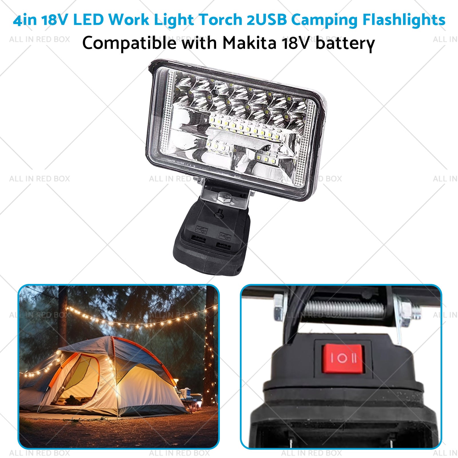 18V 4in LED Work Light Torch Camping Flashlights 2USB Suitablefor Makita Battery-2