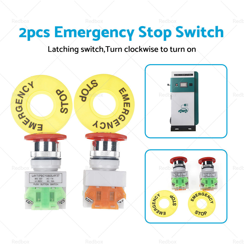 2Pcs Emergency Stop Button Shut Off Push Button Switch Red Mushroom-3