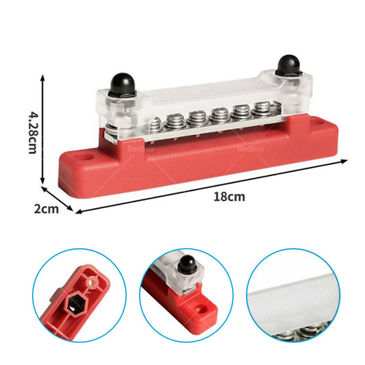 2 Way 6 Way Bus Bar Power Distribution 12V 150A Rated Terminal Block Black Red-0