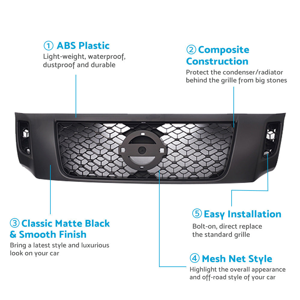 Front Grill Matte Black Bumper Bar Grille for Nissan Navara NP300 D23 2015-2019-1