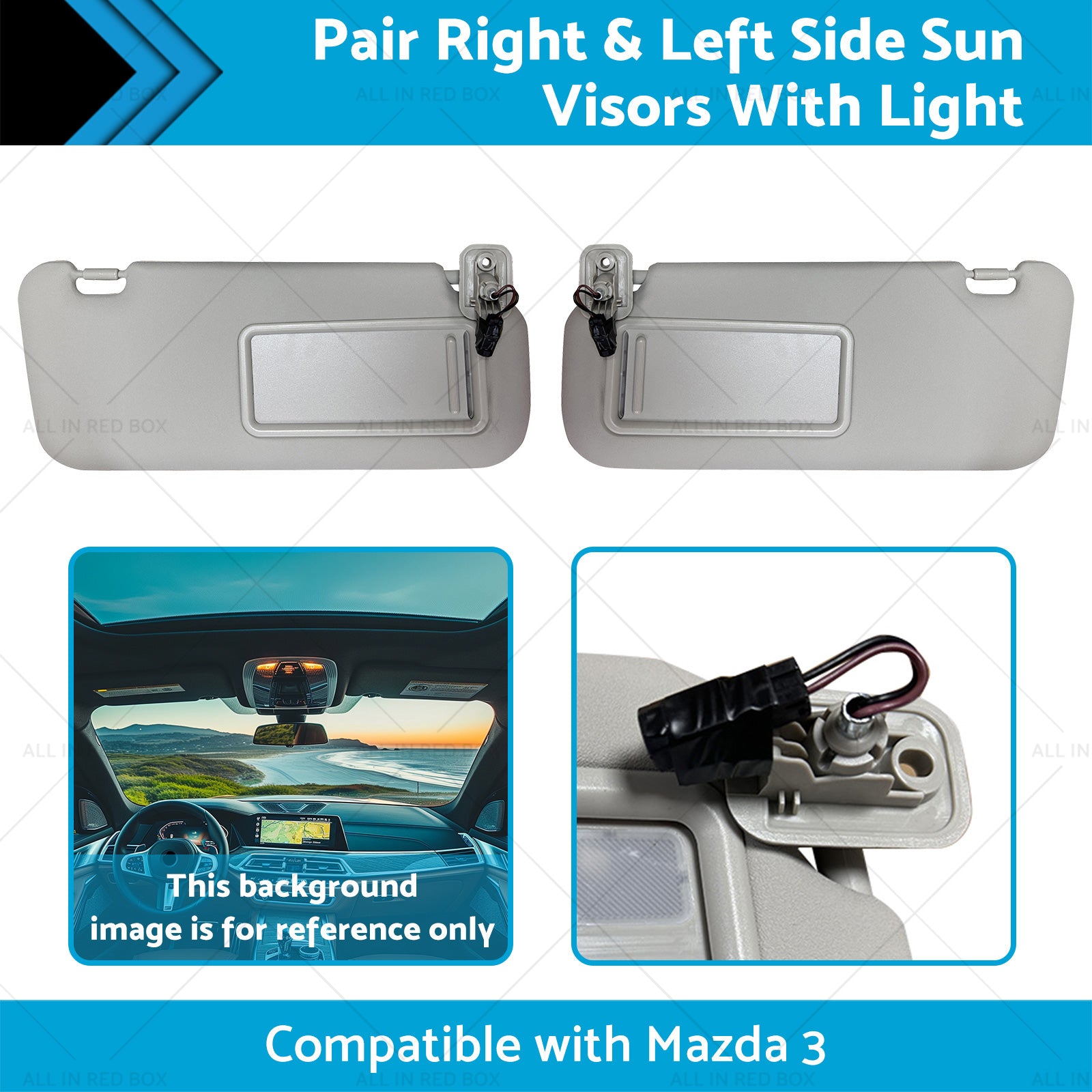 BBM369270C75 2x Right and Left Side Sun Visors With Light Suitable for 10-13 Mazda 3-1