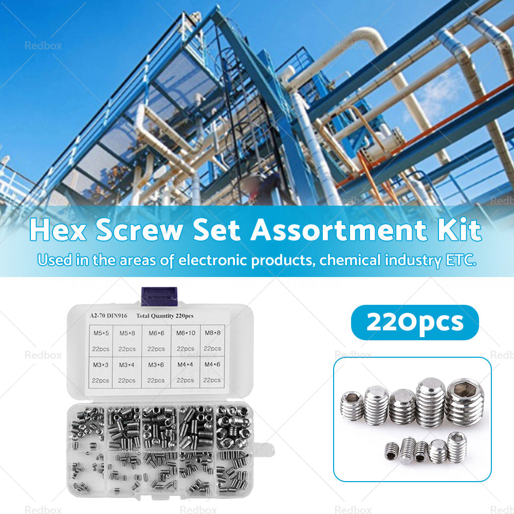220Pcs Stainless Steel Allen Head Socket Set Grub Screws Assortment Kit-2