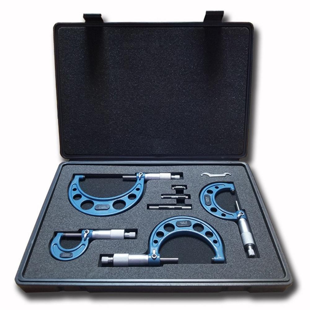 4pcs 0-100mm Outside Micrometer Machinist Tool Set Carbide 0. 01mm-3