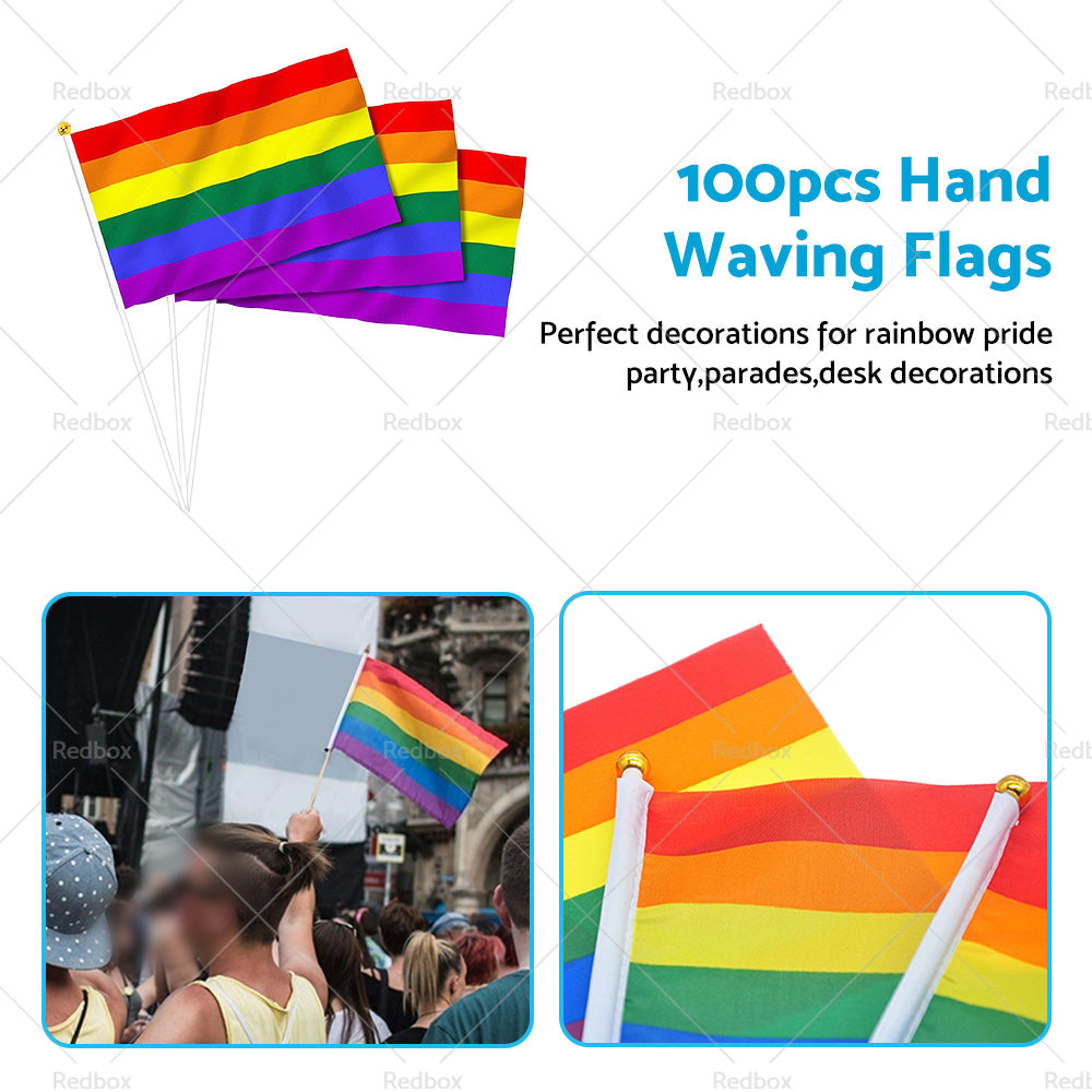 100x Small Rainbow Flag Gay Lesbian LGBT 14 x 21 cm Pride Mini Flags Hand Waving-2