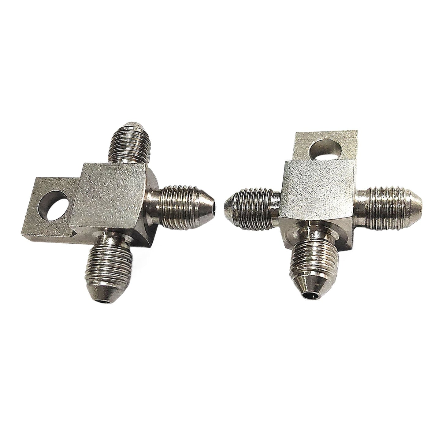 3 AN Male Stainless Steel Brake Hose Tee Block Pair with Mounting Tab Suitable For Universal Use-0