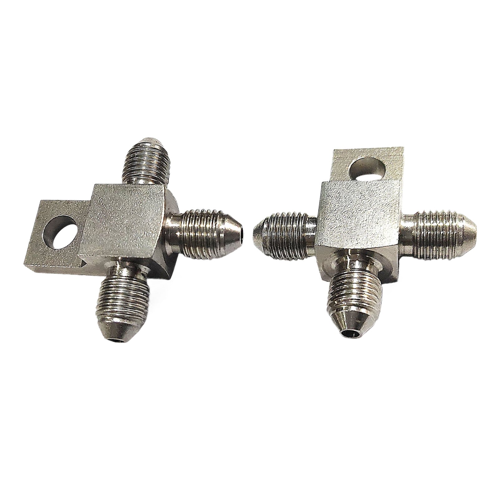 3 AN Male Stainless Steel Brake Hose Tee Block Pair with Mounting Tab Suitable For Universal Use-0