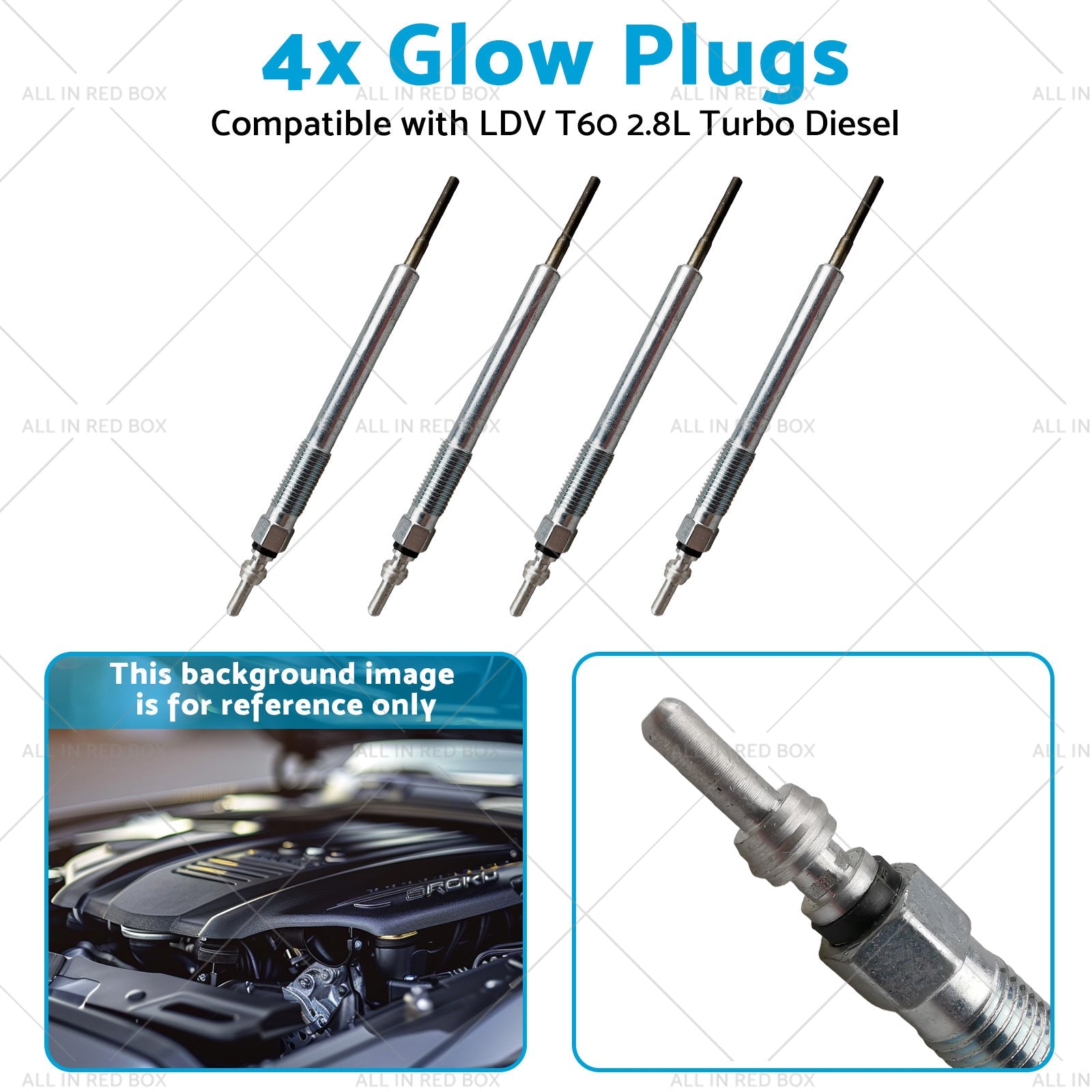 4x Glow Plugs Suitable for LDV T60 Turbo Diesel 2017 on 2. 8L-3