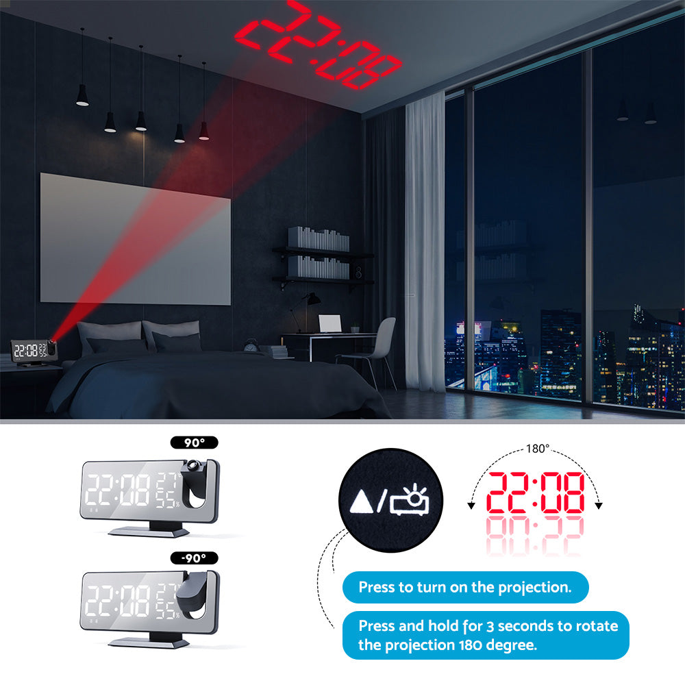 Projection on Ceiling Digital Dual Alarm Clock Bedroom Radio LED Big Screen-4