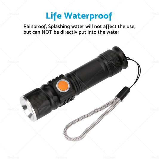 1pcs Black USB Rechargeable LED Flashlight Waterproof Torch Outdoor-1
