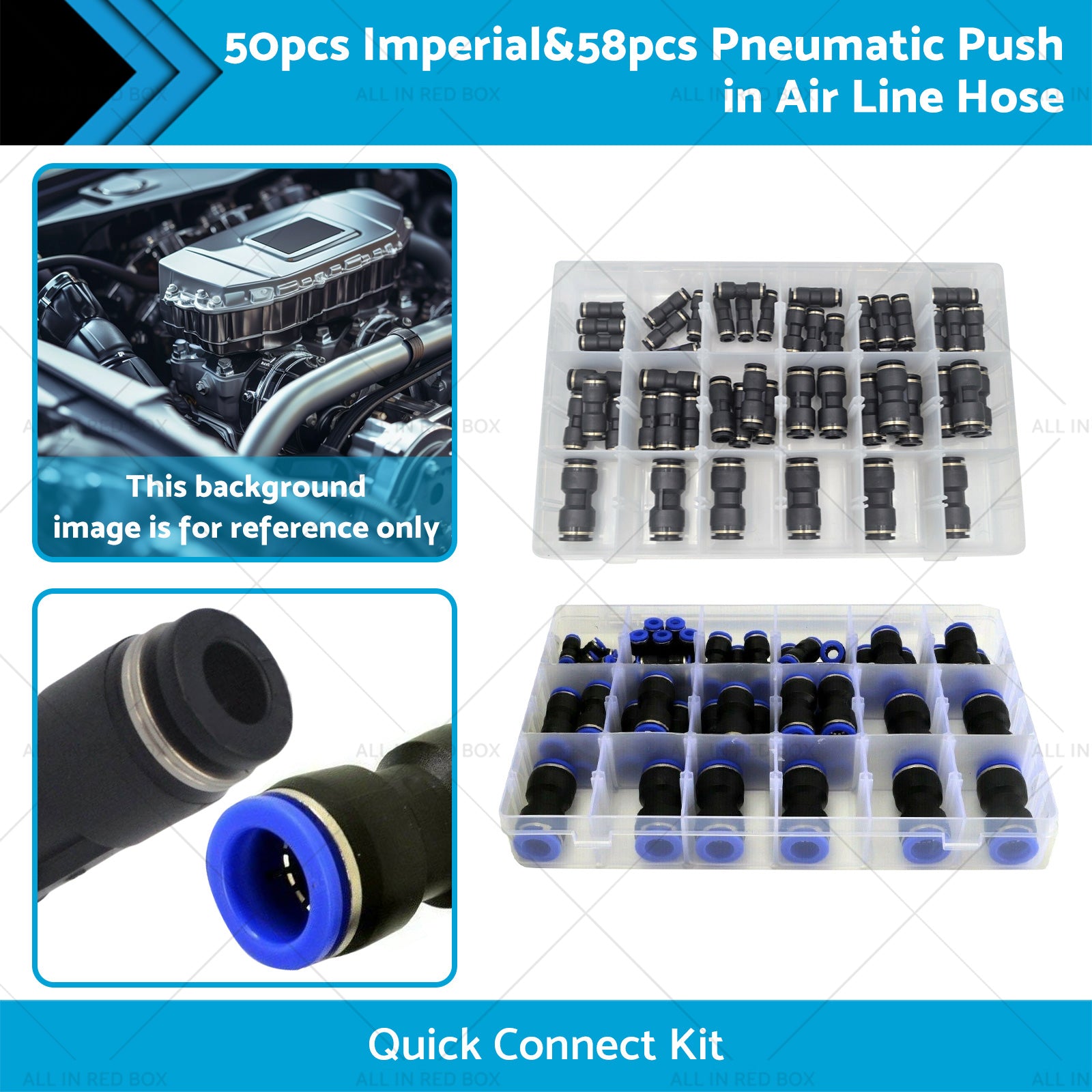 50pcs Imperial  and  58pcs Pneumatic Push in Air Line Hose Joiner Quick Connect Kit-1