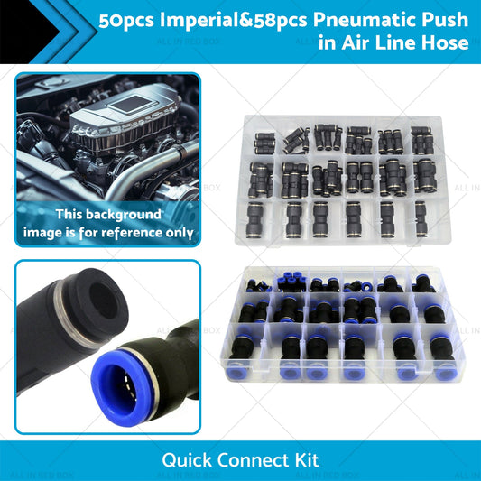 50pcs Imperial  and  58pcs Pneumatic Push in Air Line Hose Joiner Quick Connect Kit-1