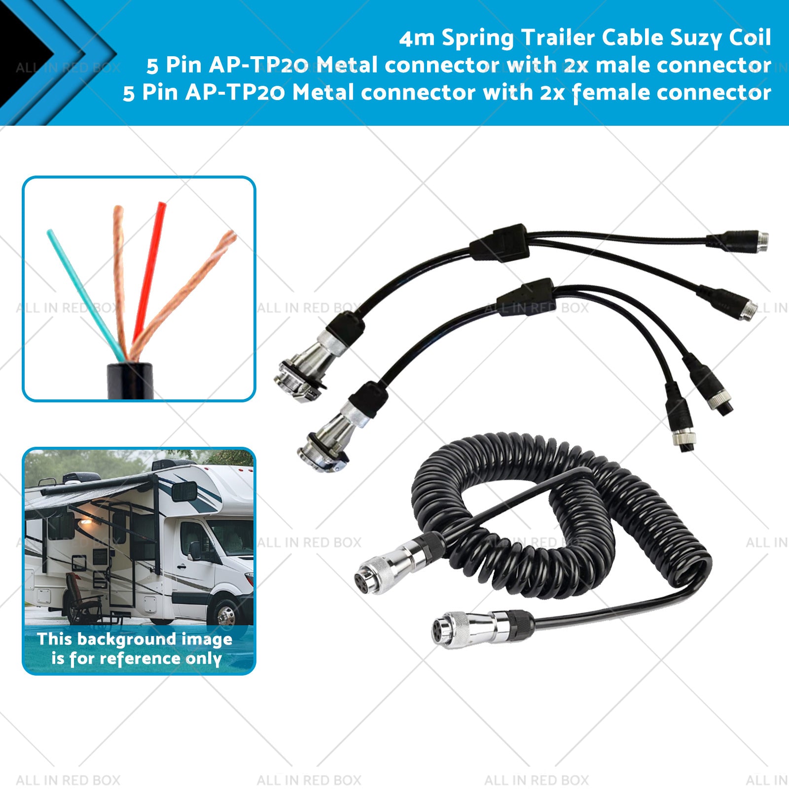Suitable For Caravan Truck Suzy Coil 2x 5pin Connector 4m to 4pin Towing Spring-1