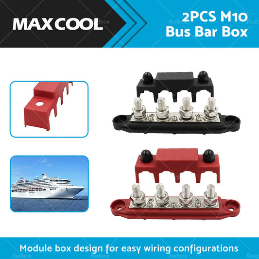 2PCS M10 4 Post 250A DC 48V Studs Bus Bar Power Distribution Box Terminal Block-1