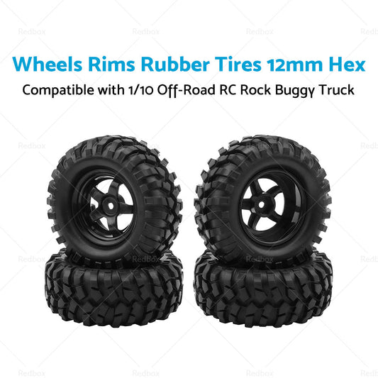 Wheels Rims Rubber Tires 12mm Hex Suitable For 1 or 10 Off-Road RC Rock Buggy Truck-1