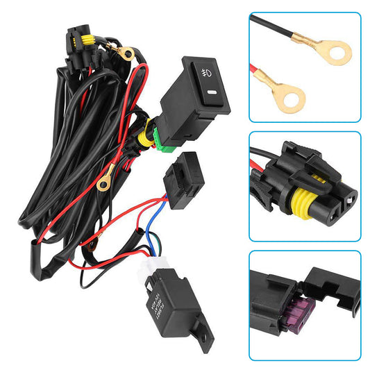 Harness Kit 12V Car LED Fog Light On Off Switch Wiring Harness Fuse Relay Kit-1