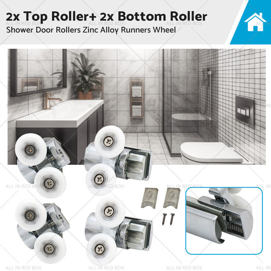 4Pcs Shower Door Rollers Zinc Alloy Twin Top  and  Bottom Runners Wheel Twin 23mm-1