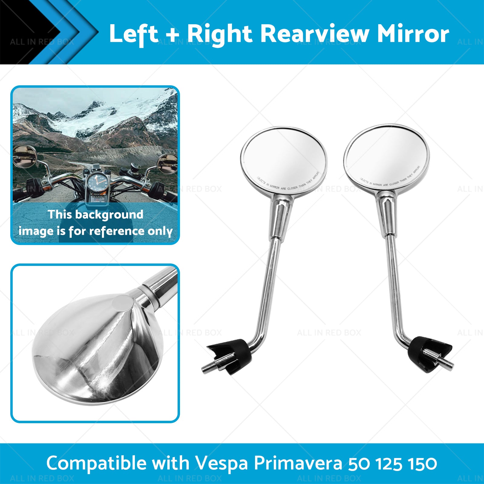 Left  and  Right Rearview Mirror Chrome Suitable For Vespa Primavera 50 125 150-0