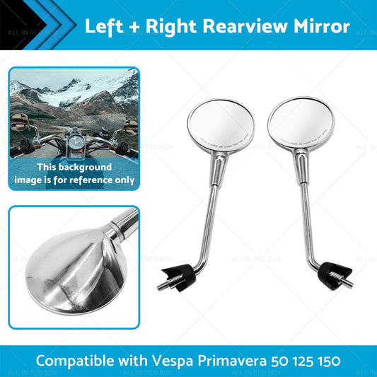 Left  and  Right Rearview Mirror Chrome Suitable For Vespa Primavera 50 125 150-0