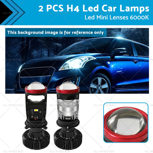 2x Led Car Lamps H4 Y7D Bi Led Mini Lenses 6000K-0