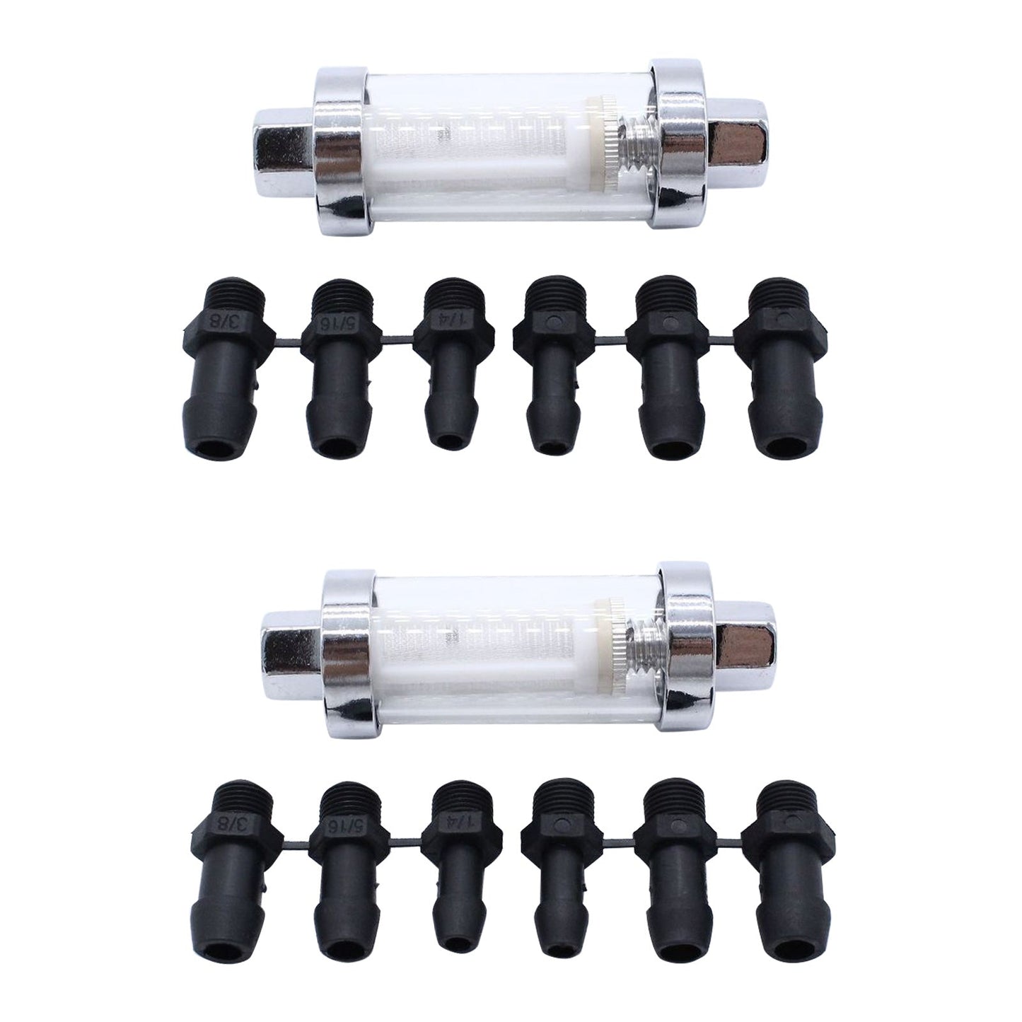 2x Reusable Washable Chrome Glass Inline Fuel Filter Suitable For 1/4 Inch, 5/16 Inch & 3/8 Inch Fuel Lines-2