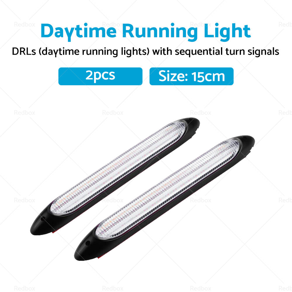 2x 15cm DRL LED Strip Lights Daytime Running Sequential Turn Signal Lamp-1