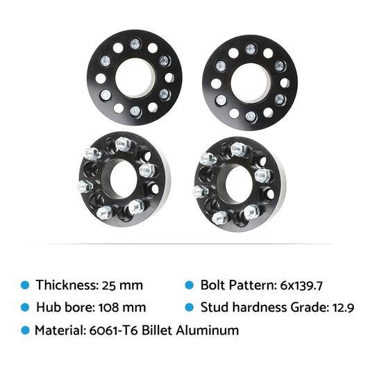 4x 25mm 6x139.7 (5.5") M12x1.5 Wheel Spacers Suitable For Hilux Pajero Triton Ranger-1