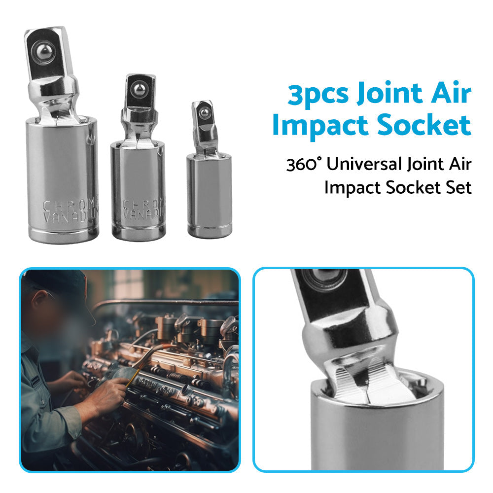 3PCS 360 degree Impact Swivel Universal Joint Air Impact Socket Set 1 4inch 3 8inch 1 2inch-3