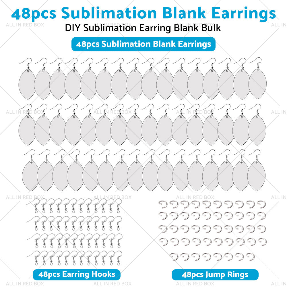 48PCS Sublimation Blank MDF Rugby Earring Double-Sided w  Hook and Jump Ring DIY-1
