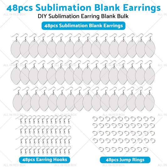 48PCS Sublimation Blank MDF Rugby Earring Double-Sided w  Hook and Jump Ring DIY-1