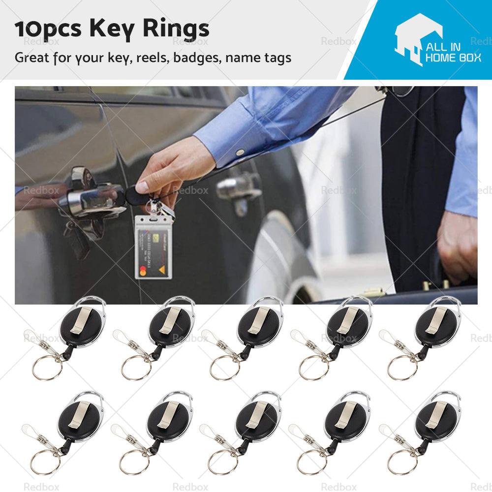 10X Key Rings Retractable Chain ID Pull Holder Reel Belt Clip Extend Recoil Oval-0