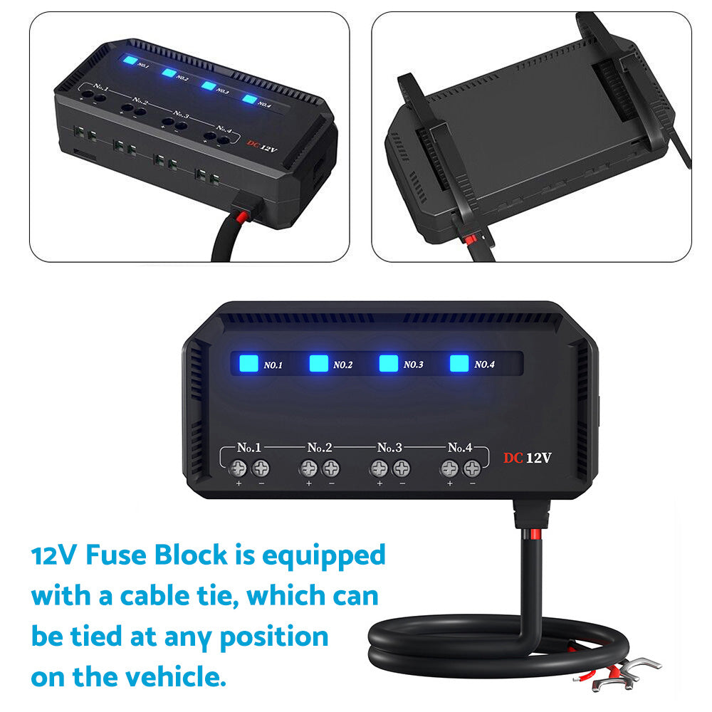12V 20A Fuse Relay Box Kit With LED Indicator 4-Way Circuit 70cm Wiring Harness-4